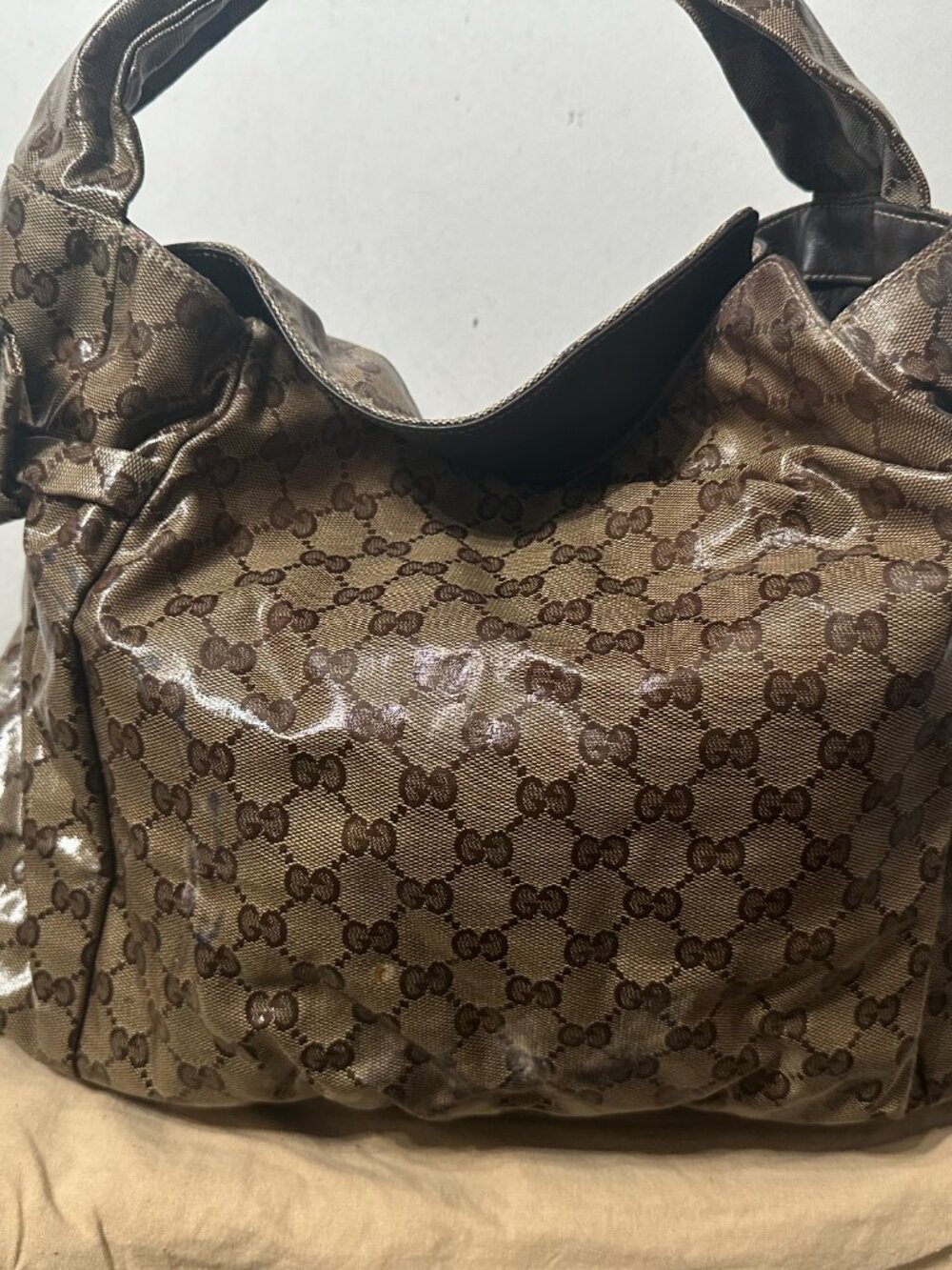 Gucci GG Crystal Canvas Hysteria Fold-Over Hobo- back has a stain/wear - Picture 2 of 13